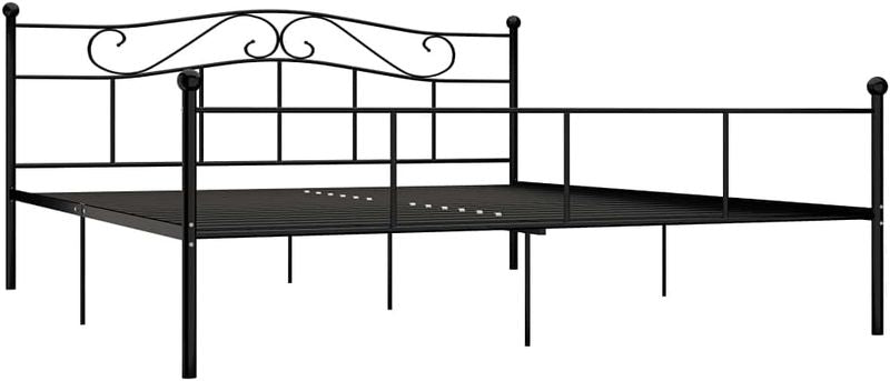 Robustes schwarzes Metall-Doppelbett mit hochwertigem Lattenrost, langlebiger Bettrahmen fuer geraeumige Schlafzimmer 180 x 200 cm
