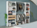 Weiss-Eiche kombinierter Garderobenschrank mit Kleiderbuegeln, Regalfaechern und drei Schubladen, geraeumiges Schlafzimmermoebel 196 x 40 x 187 cm