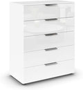 Moderne Kommode mit weisser Glasfront, kompakte Bauweise mit 80 cm Breite fuer Wohn- und Schlafraeume