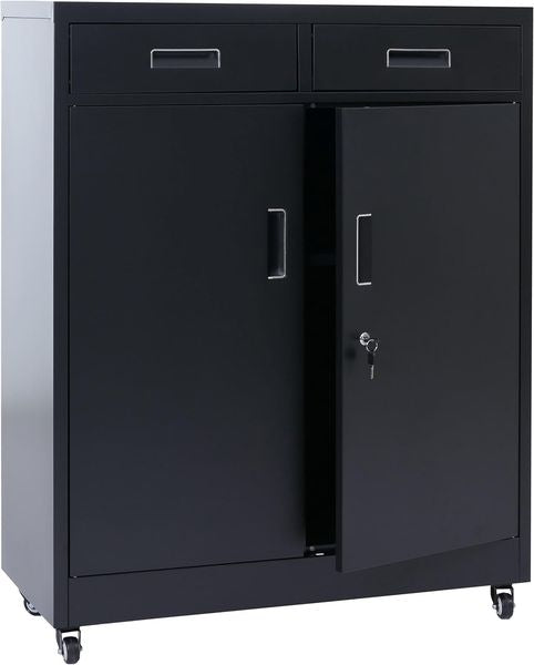 Schwarzer stabiler Metall-Aktenschrank fuer Buero und Wohnung, praktische Aufbewahrungsmasse 116 x 90 x 40 cm
