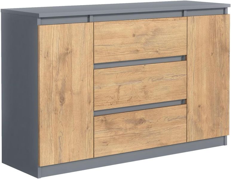Anthrazitfarbene Premium-Kommode mit drei Schubladen und zwei Schranktueren, grosszuegige 120 cm Breite fuer Wohnraeume