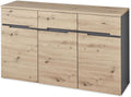 Graphitfarbenes Sideboard in Artisan-Eiche Optik, moderner Stauraumschrank mit grossem Fassungsvermoegen 135 x 82 x 38 cm