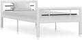 Zweifarbiges Metall-Einzelbett in Weiss-Schwarz Optik, stabiler Bettrahmen mit Lattenrost fuer flexible Schlafzimmernutzung 90 x 200 cm