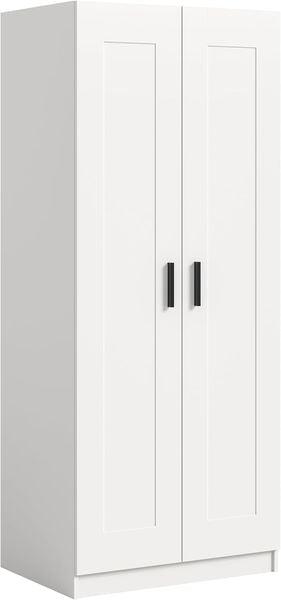 Modern zweitueriger Weisser Kleiderschrank mit Kleiderstange und Einlegeboeden, vielseitiger Stauraum fuer Textilien im Schlafzimmer 80 x 195 x 56 cm