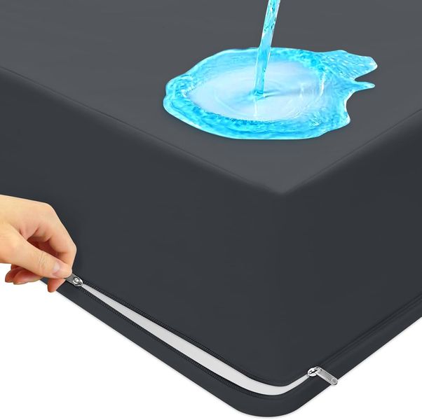 Dunkelgrauer sechseitiger wasserdichter Matratzenschoner mit dreiseitigem Reissverschluss, milbenfest und 60C waschbar fuer 200 x 200 x 20 cm Matratzen