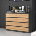 Geraeumiges Highboard-Sideboard mit acht Stauraumschubladen, vielseitig nutzbar fuer Schlafzimmer und Flur, Masse 140 x 97 cm