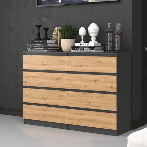 Geraeumiges Highboard-Sideboard mit acht Stauraumschubladen, vielseitig nutzbar fuer Schlafzimmer und Flur, Masse 140 x 97 cm