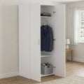 Schlichter weisser zweitueriger Garderobenschrank fuer das Schlafzimmer, platzsparende Aufbewahrungsmasse 77 x 49 x 175 cm