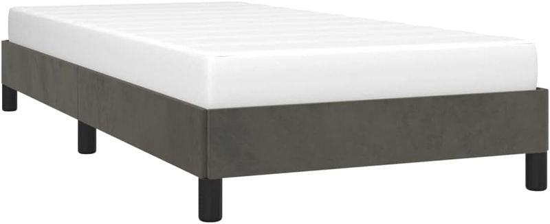Dunkelgraues Samtpolster-Einzelbett mit robuster Fusskonstruktion und Lattenrostsystem, kompaktes komfortables Schlafmoebel 80 x 200 cm