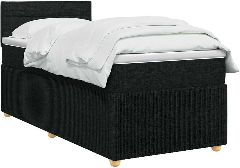 Modernes schwarzes Stoff-Boxspringbett mit verstellbarem gepolstertem Kopfteil und passender Matratze, komfortables Einzelbett 80 x 200 cm