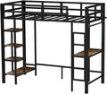 Stabiles schwarzes Metall-Hochbett, platzsparendes Schlafmoebel mit Standardmassen 90 x 200 cm