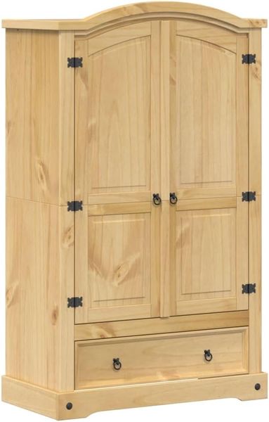 Hochwertiger Kleiderschrank aus massivem Kiefernholz, kompakte Abmessungen 101 x 52 x 170 cm fuer individuelle Raumgestaltung