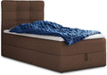 Braunes kompaktes Boxspring-Einzelbett mit Bettkasten, Bonell-Matratze und passendem Matratzentopper, komfortables Schlafzimmermoebel 90 x 200 cm